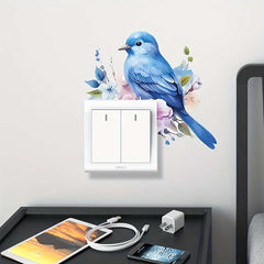 Lucky Blue Bird Plant Flower Decorative Switch Sticker