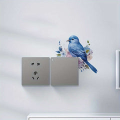 Lucky Blue Bird Plant Flower Decorative Switch Sticker