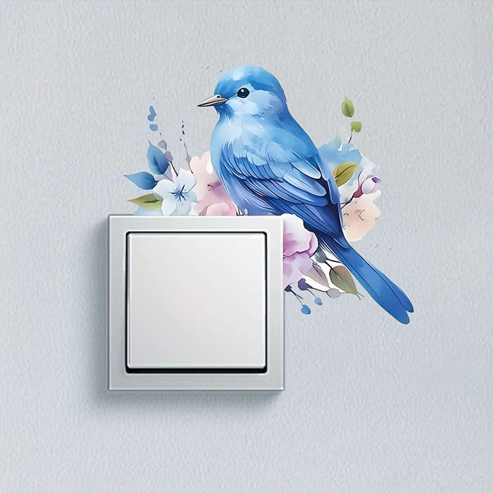 Lucky Blue Bird Plant Flower Decorative Switch Sticker