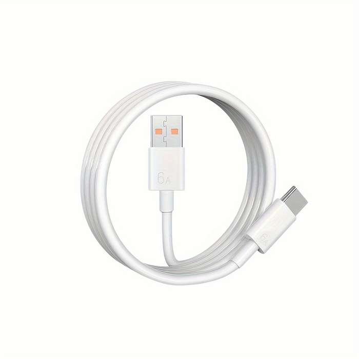 1 Type-C Data Cable 100cm Round PVC USB Charging Matte Finish 6A Fast Charging 36V >80