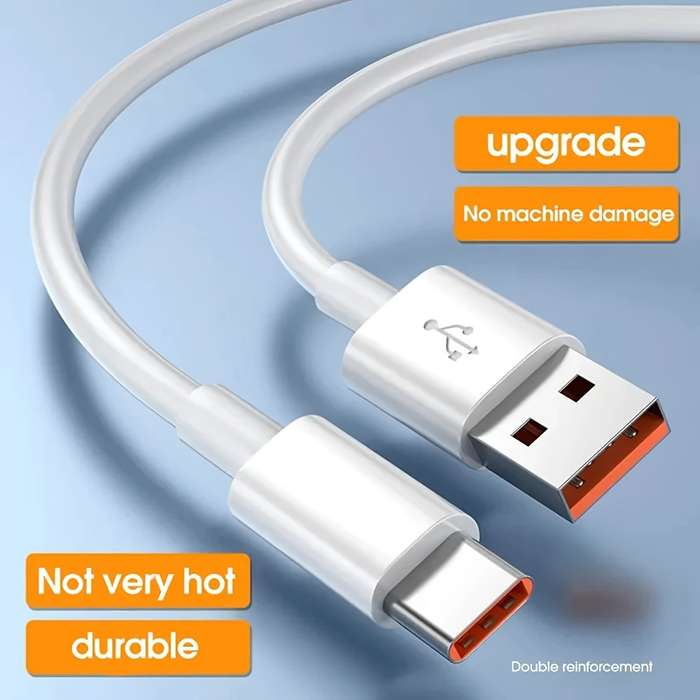 1 Type-C Data Cable 100cm Round PVC USB Charging Matte Finish 6A Fast Charging 36V >80