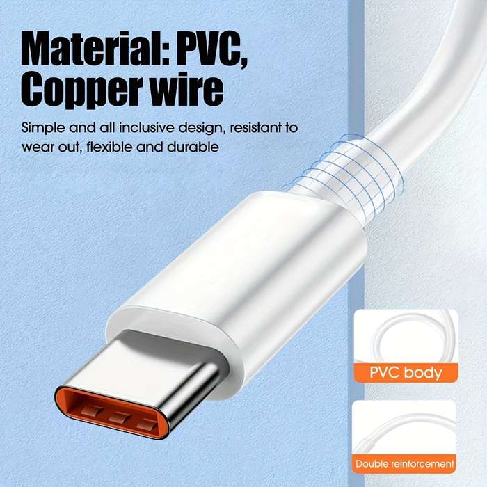 1 Type-C Data Cable 100cm Round PVC USB Charging Matte Finish 6A Fast Charging 36V >80