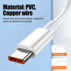 1 Type-C Data Cable 100cm Round PVC USB Charging Matte Finish 6A Fast Charging 36V >80