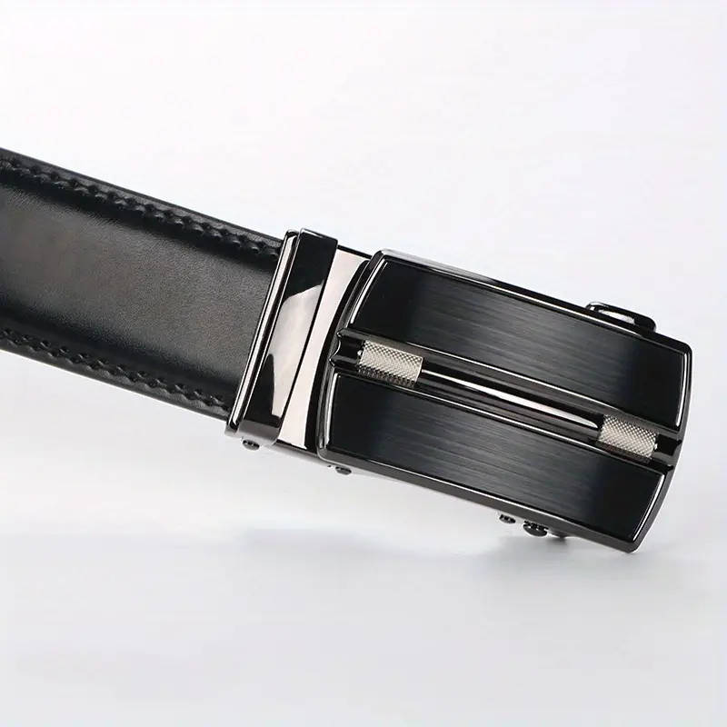 Men's Genuine Leather Ratchet Belt with Adjustable Automatic Buckle, Brown, 130cm