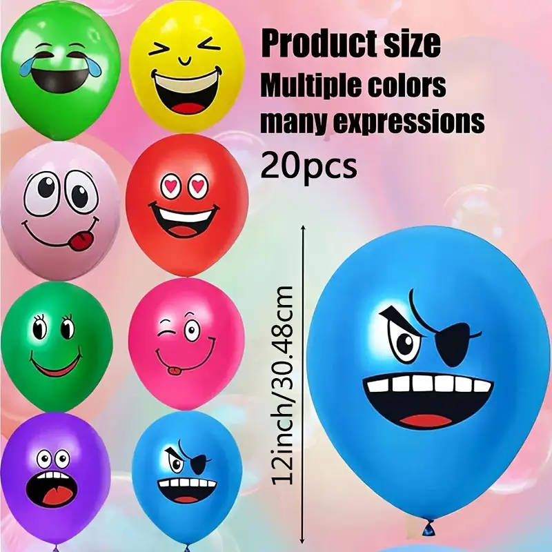 20 colorful latex smiley face balloons