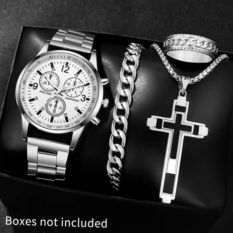 4-piece latest simple and fashionable men's quartz watch set