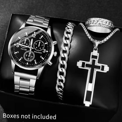 4-piece latest simple and fashionable men's quartz watch set