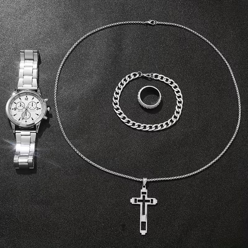 4-piece latest simple and fashionable men's quartz watch set