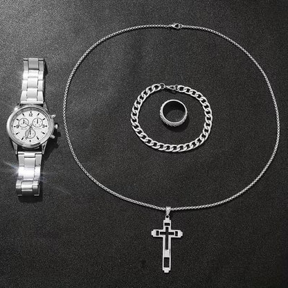 4-piece latest simple and fashionable men's quartz watch set