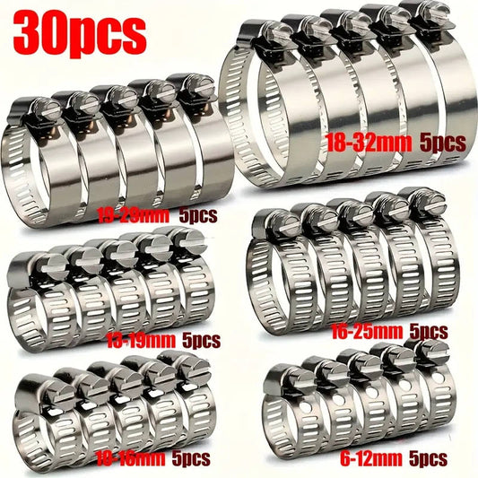 30-piece stainless steel adjustable hose clamp set