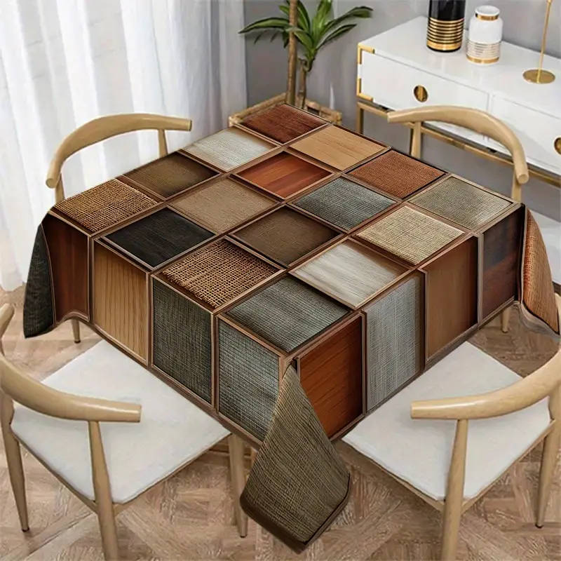 1 high quality irregular geometric wood grain and pattern tablecloth 90*140cm