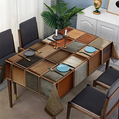 1 high quality irregular geometric wood grain and pattern tablecloth 90*140cm