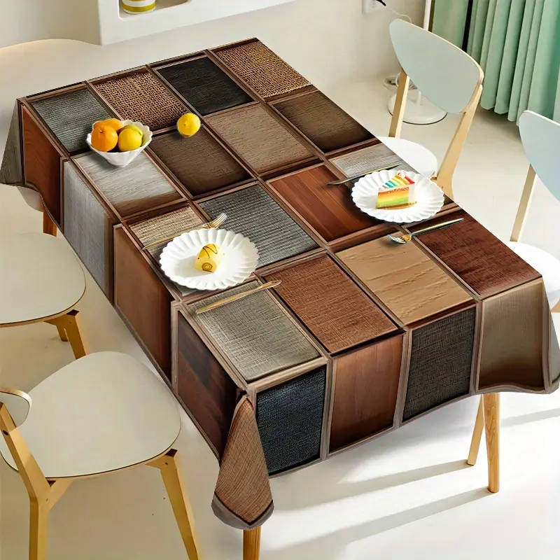1 high quality irregular geometric wood grain and pattern tablecloth 90*140cm