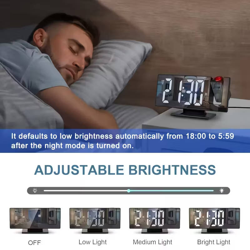 180° Adjustable LED Projection Alarm Clock White