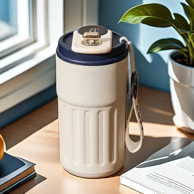 410ml stainless steel travel mug with blue lid