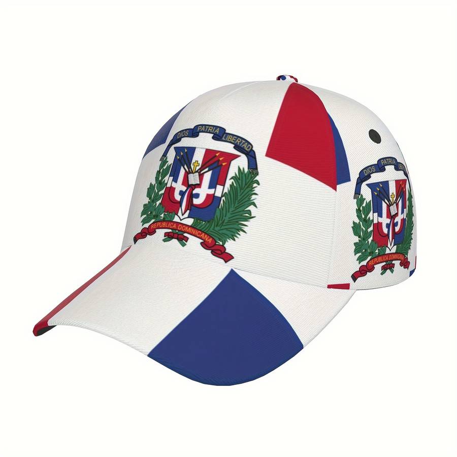 1 piece Dominican flag style adjustable baseball cap, breathable and lightweight, suitable for sports and outdoor
