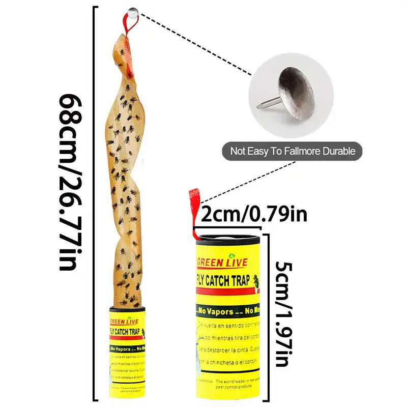 Three-piece set of non-toxic flypaper, powerful insect trap, with hanging loop.