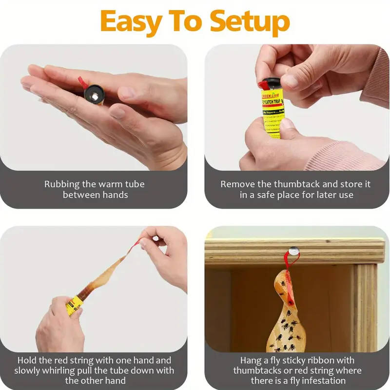 Three-piece set of non-toxic flypaper, powerful insect trap, with hanging loop.