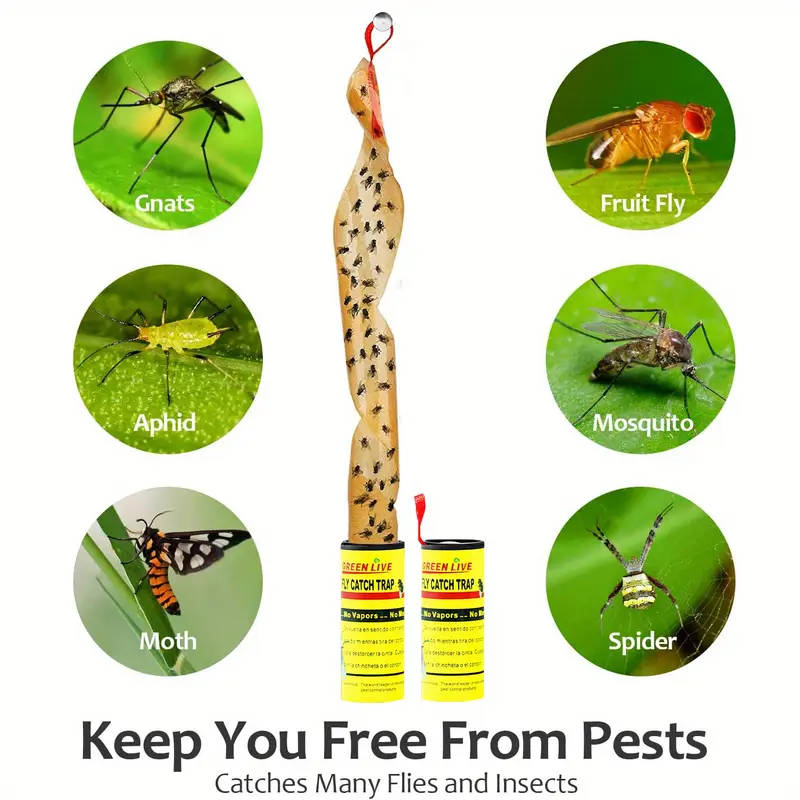 Three-piece set of non-toxic flypaper, powerful insect trap, with hanging loop.