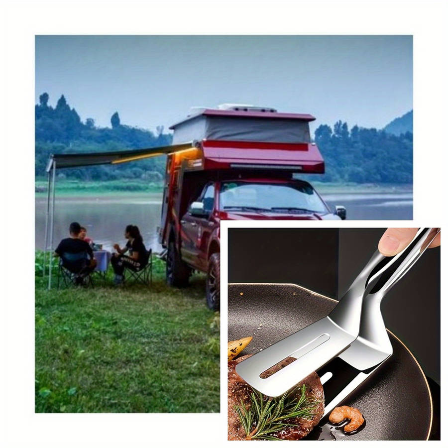 Durable Stainless Steel Fish Spatula Clip - Multi-functional Grill Steak Spatula, Food Contact Safe, Outdoor Camping Picnic Hiking Cooking Accessory