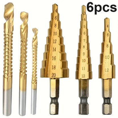 6-Piece Titanium-Coated Chromium Vanadium Steel Drill Bit Set