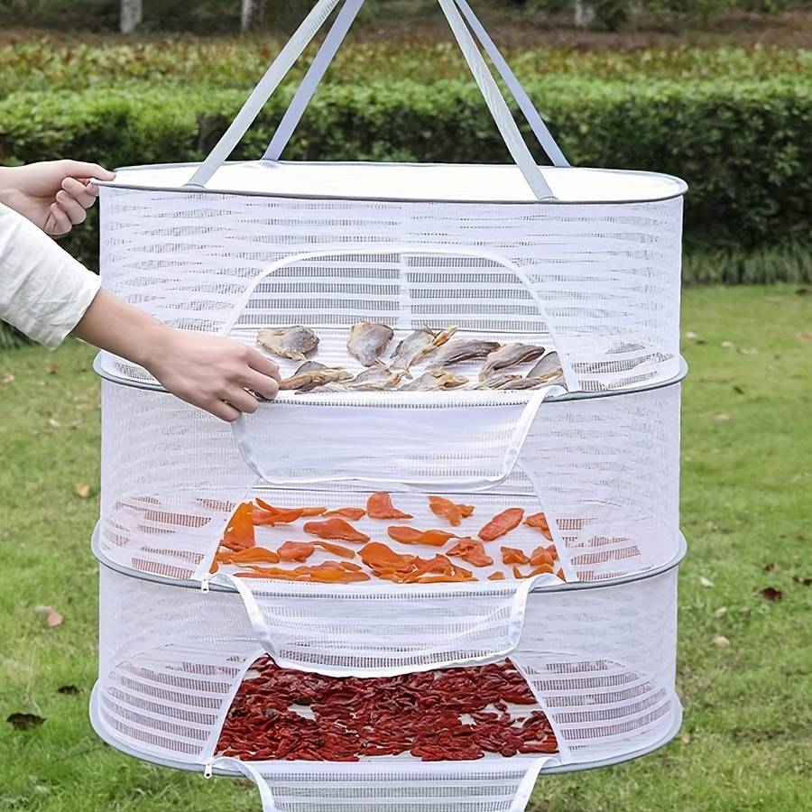 Multifunctional three-layer foldable clothes drying net