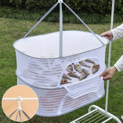 Multifunctional three-layer foldable clothes drying net