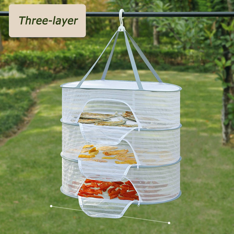 Multifunctional three-layer foldable clothes drying net