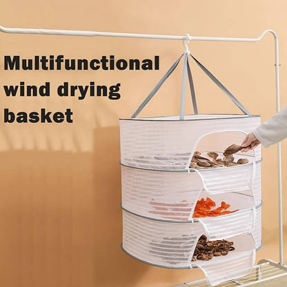Multifunctional three-layer foldable clothes drying net