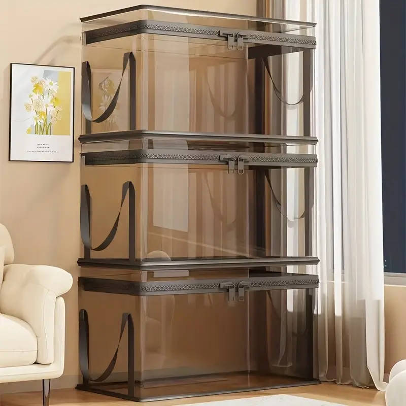 A transparent storage bag with a 180° flip-top.