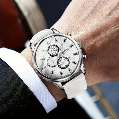 One unisex casual quartz watch with a PU leather strap, electronic movement, alloy case, analog display, elegant gift, color shipped randomly.