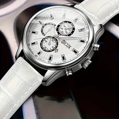 One unisex casual quartz watch with a PU leather strap, electronic movement, alloy case, analog display, elegant gift, color shipped randomly.