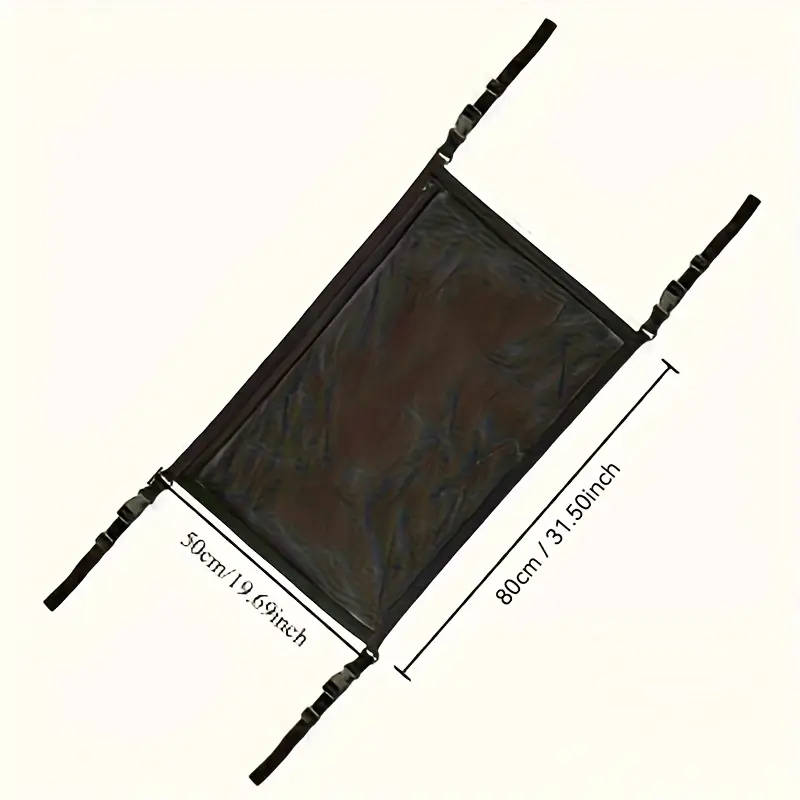 One large-capacity roof storage net with expandable mesh storage pockets.
