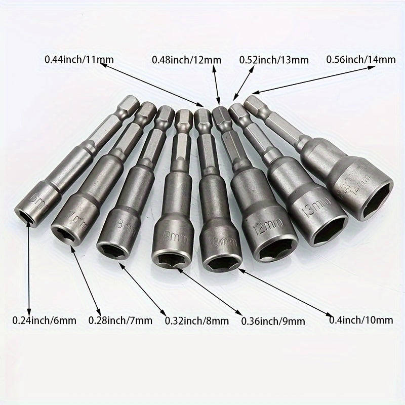 9-piece set of 5mm to 13mm hex screwdriver bits