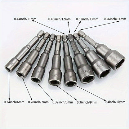 9-piece set of 5mm to 13mm hex screwdriver bits