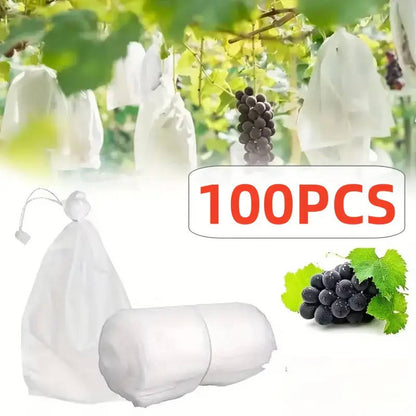 100 white drawstring plant bags