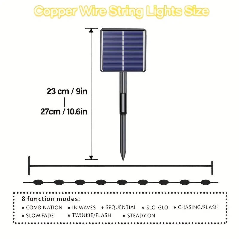 12-meter solar-powered outdoor colored string lights