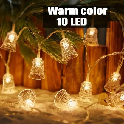 A string of 10 Christmas-themed bell lights, 1.5 meters long