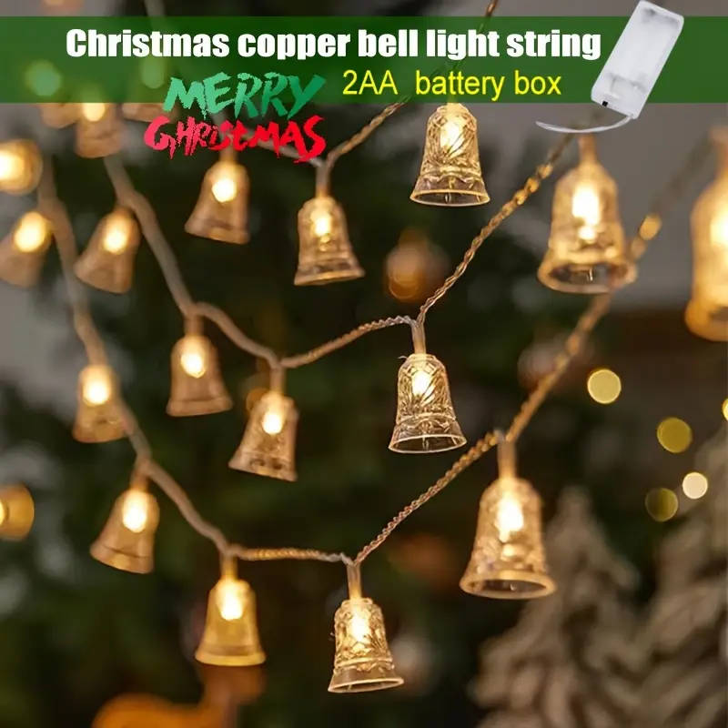 A string of 10 Christmas-themed bell lights, 1.5 meters long