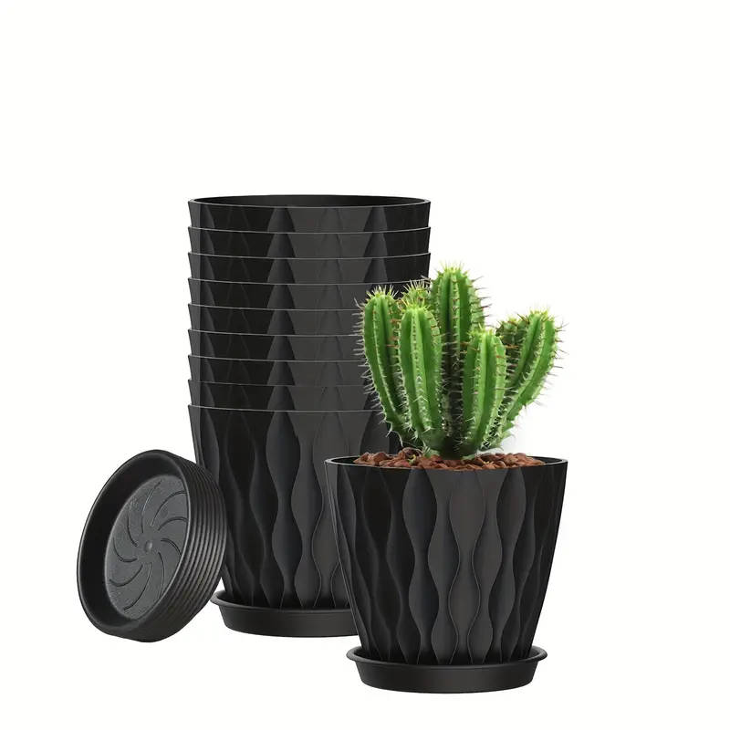 10-pack 4-inch Modern Mini Plastic Flower Pots in Black