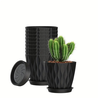 10-pack 4-inch Modern Mini Plastic Flower Pots in Black