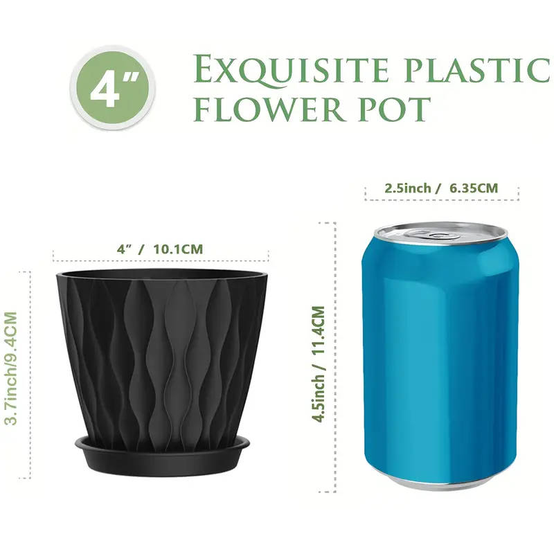 10-pack 4-inch Modern Mini Plastic Flower Pots in Black