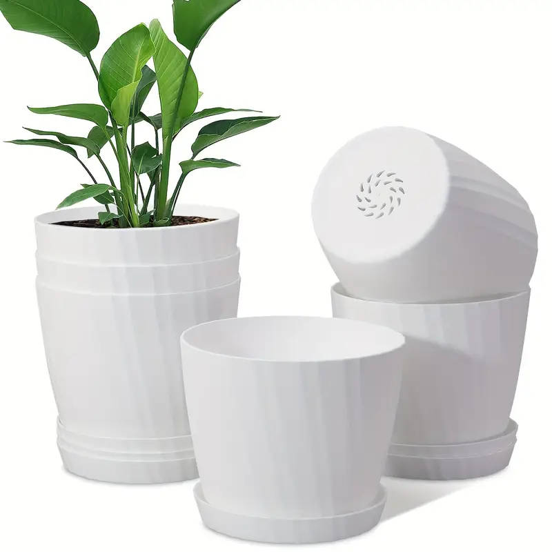 6 six-inch garden pots, grey pitted