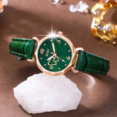 1 women's fashionable casual quartz watch with a peach-shaped dial; 5 heart-shaped necklaces and earrings.