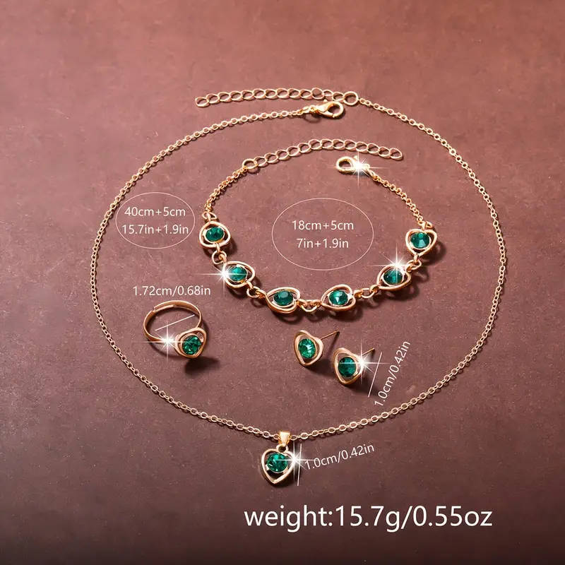 1 women's fashionable casual quartz watch with a peach-shaped dial; 5 heart-shaped necklaces and earrings.