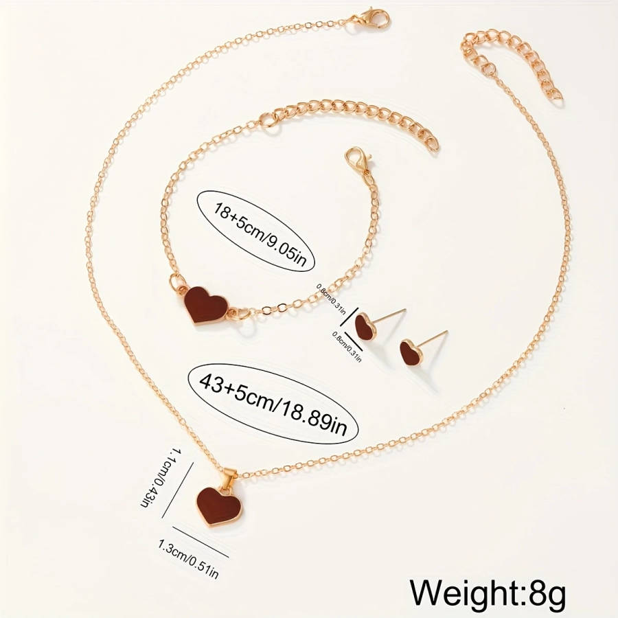 4pcs Set Ladies Watch Women Brown PU Strap Casual Quartz Watch And Heart Necklace Earings Bracelet J