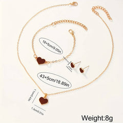 4pcs Set Ladies Watch Women Brown PU Strap Casual Quartz Watch And Heart Necklace Earings Bracelet J