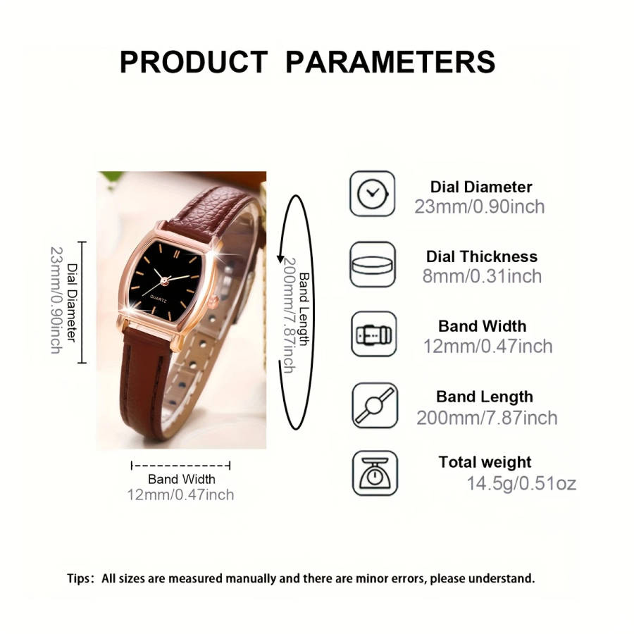 4pcs Set Ladies Watch Women Brown PU Strap Casual Quartz Watch And Heart Necklace Earings Bracelet J