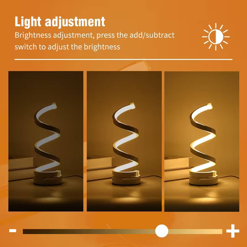 Two modern geometric spiral table lamps, space black set.