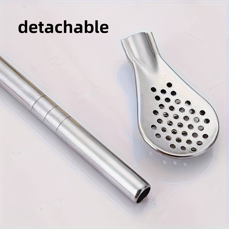 A set of three stainless steel straw spoons